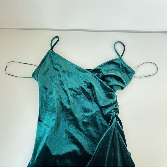Rachel Zoe Emerald Green Velvet Wrap Slip Dress XS Ruched Maxi Evening Party - Picture 3 of 6